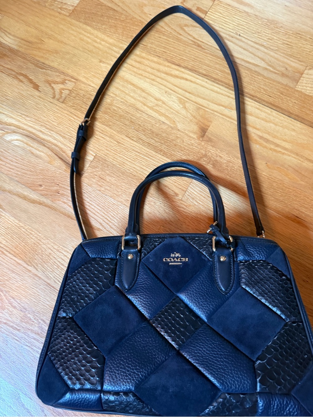 Coach Empire Navy and midnight Blue Patchwork Leather & Suede Satchel